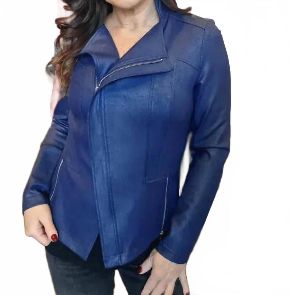 NEW CLARA SUNWOO liquid leather jacket in navy